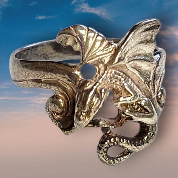 Vintage Dragon Ring Sterling Silver .925 Size 10 Large Magic Fantasy Fire Breath